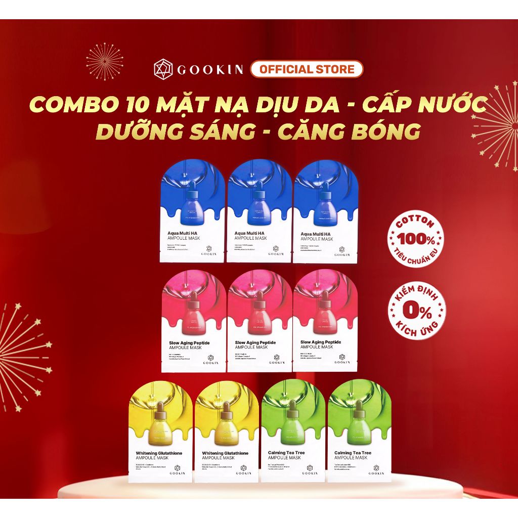 [Gookin x KOL] Combo 10 Mặt Nạ Dịu Da, Cấp Nước, Dưỡng Sáng, Căng Bóng Gookin Ampoule Mask 30mlx10