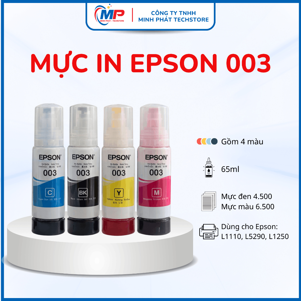 Mực In 4 Màu 003 Epson L1110/ L3110/ L3150/ L4150/ L1110, L5290, L1250, L5190