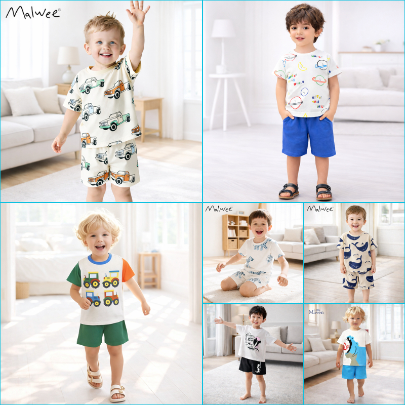 Bộ Thun Cotton Little Maven, Malwee, Bộ Hè Hoạ Tiết Cho Bé Trai 2-7 Tuổi Mẫu Mới Hè JBS5 - Jumping B