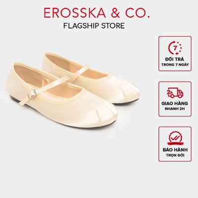 Erosska - Giày balletcore quai ngang mũi nhăn, phối dây satin thời trang màu kem  - EL112