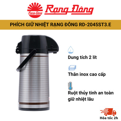 Phích đựng nước 2 lít RD-2045ST3.E thiết kế hiện đại, chất liệu cao cấp, bền bỉ giữ nhiệt lâu, tiết kiệm năng lượng