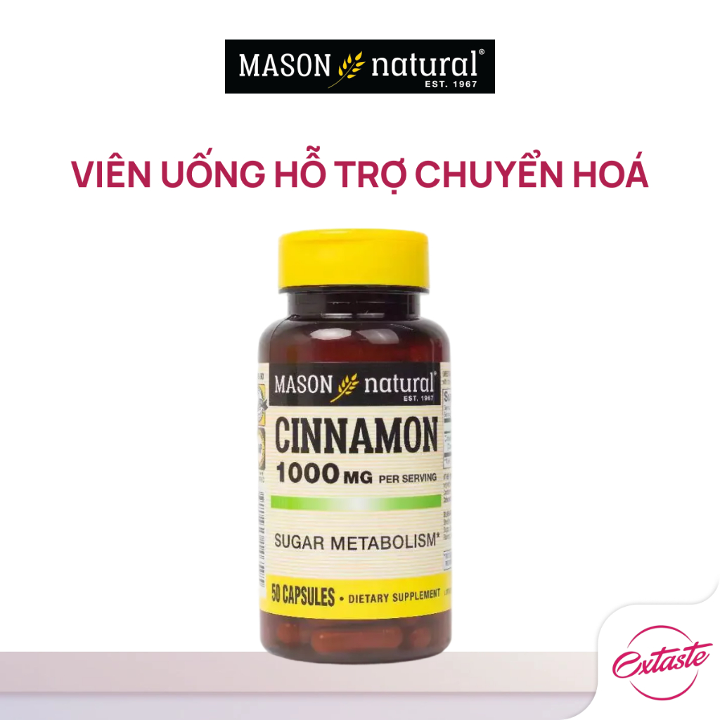 Viên uống hỗ trợ chuyển hoá đường Mason Natural Cinnamon hộp 50 viên