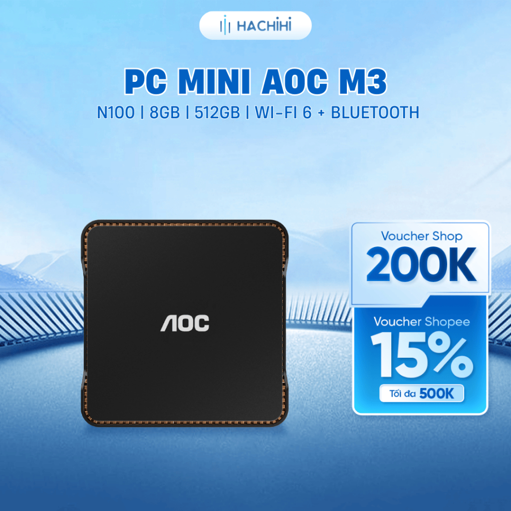 Máy tính PC Mini AOC M3 Chip N100 Ram 8GB SSD 512GB  Wi-Fi 6 + Bluetooth  Win 11 Pro