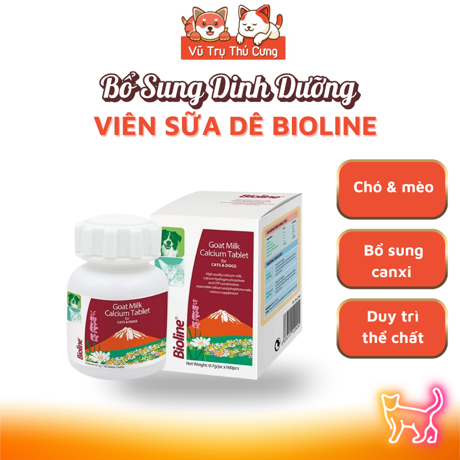 Viên sữa dê bổ sung Canxi cho Chó mèo Bioline Hộp 160 viên