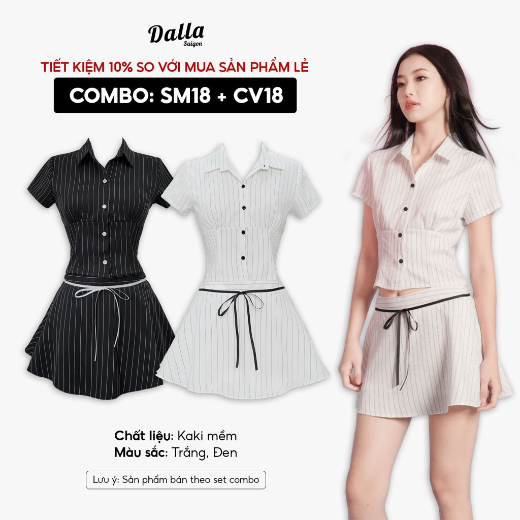 DALLA Combo sơ mi nhún ngực và chân váy sọc (SM18+CV18) Azrael Set