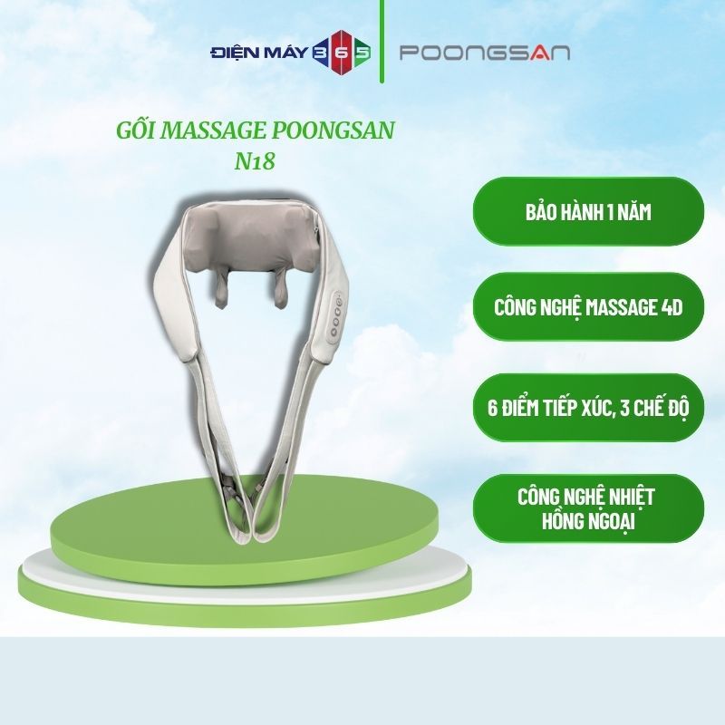 Poongsan N18 – Gối massage cổ vai gáy 4D - Thiết kế đeo vai tiện lợi - 6 điểm tiếp xúc ôm sát vùng c