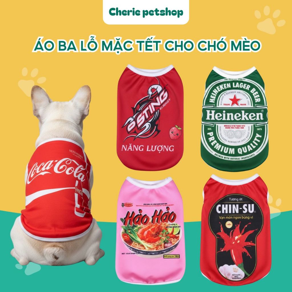 [1KG - 25KG] Áo Ba Lỗ Cho Chó Mèo In Hình 3D nước ngọt, bya, mỳ, tương ớt Thoáng Mát