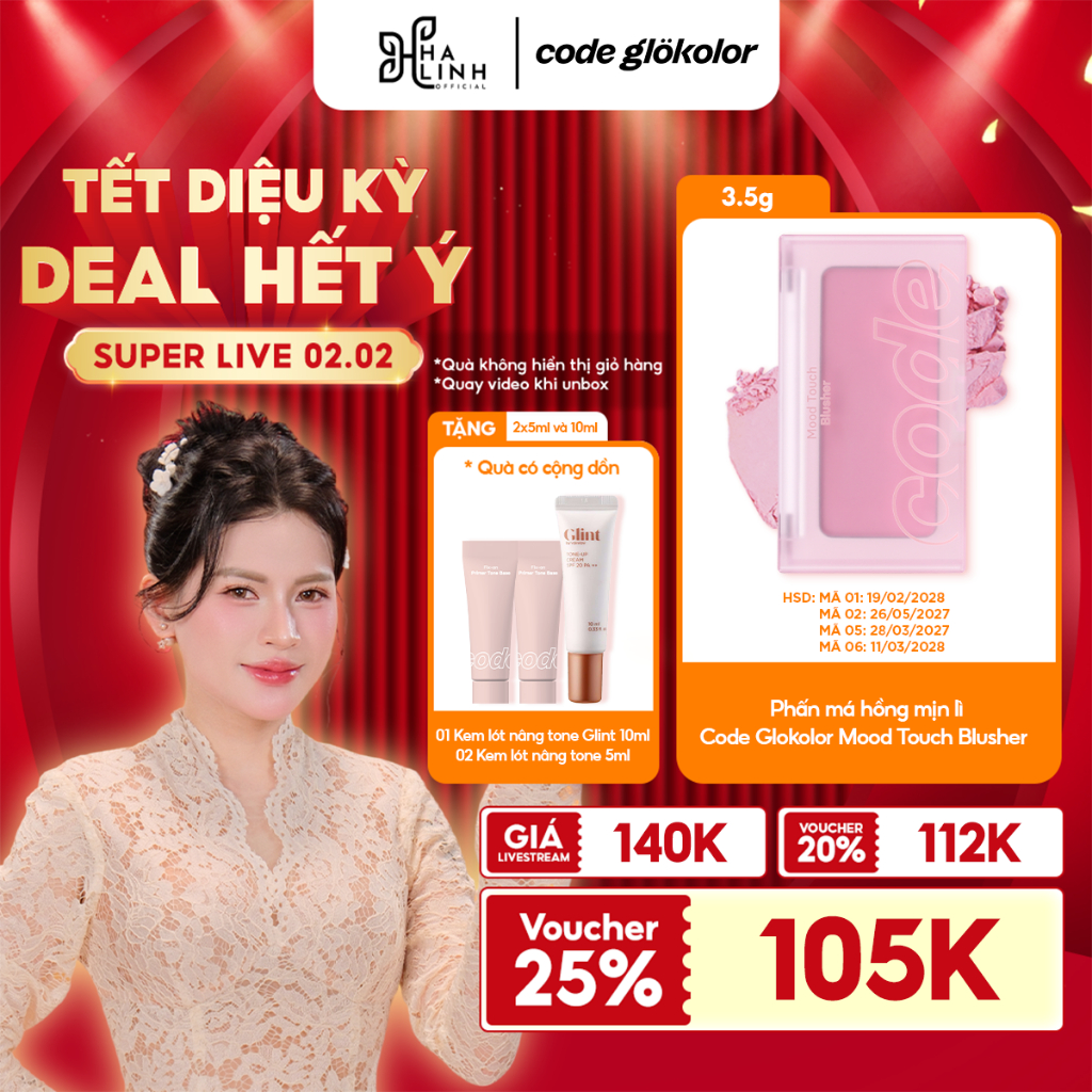 [VHL x LG Makeup VN] Phấn má hồng mịn lì Code Mood Touch GWP 10ml kem nâng tông Glint và 2x5ml kem l