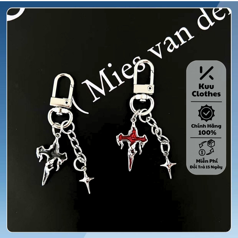 Móc khóa hình chữ thập kiểu Ins nguyên bản mặt dây chuyền Y2K phụ kiện thời trang Kuu Clothes