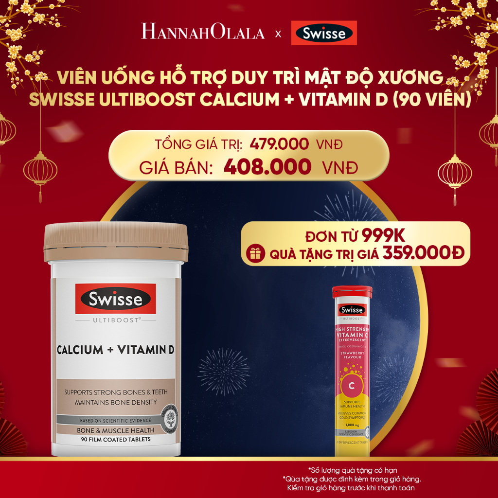 SWISSE x HANNAH - Viên uống hỗ trợ duy trì mật độ xương Swisse Ultiboost Calcium + Vitamin D (90 viê