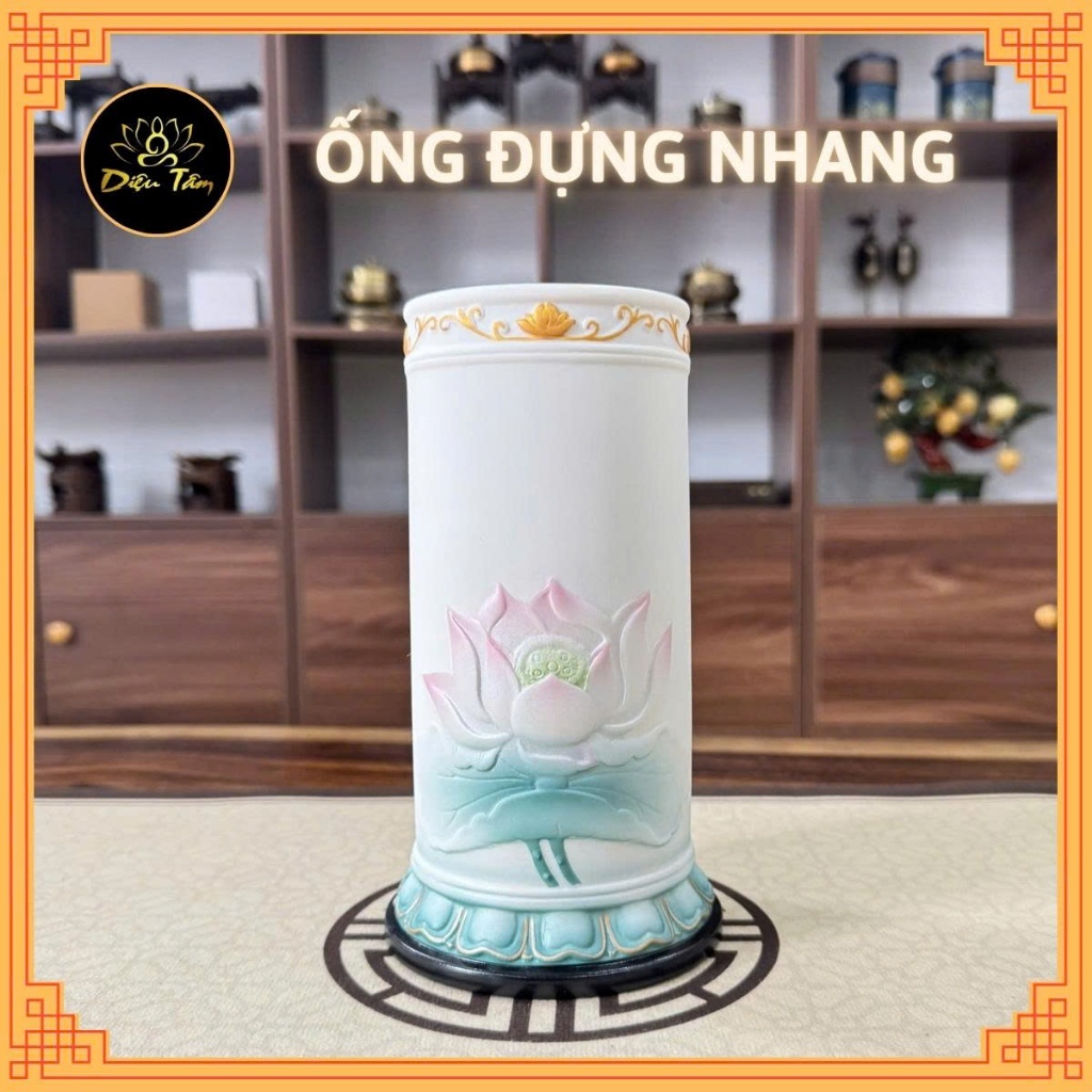 Ống đựng Nhang Bằng Gốm Đức Hóa Trắng Hoa Sen Ống Cắm Nhang Đồ Thờ Cúng ống đựng thẻ hương ống nhang