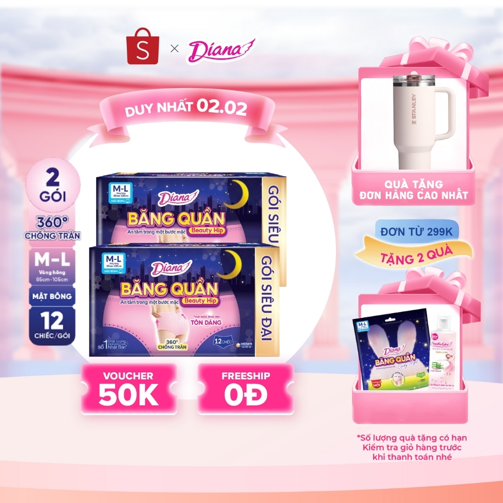 [V] Bộ 2 Diana Băng Quần Beauty Hip size M-L 12 chiếc/gói