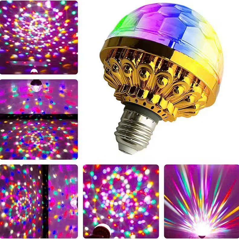 Đèn Led Cầu Xoay RGB Pha Lê 7 Màu Đế Vàng Chui E27