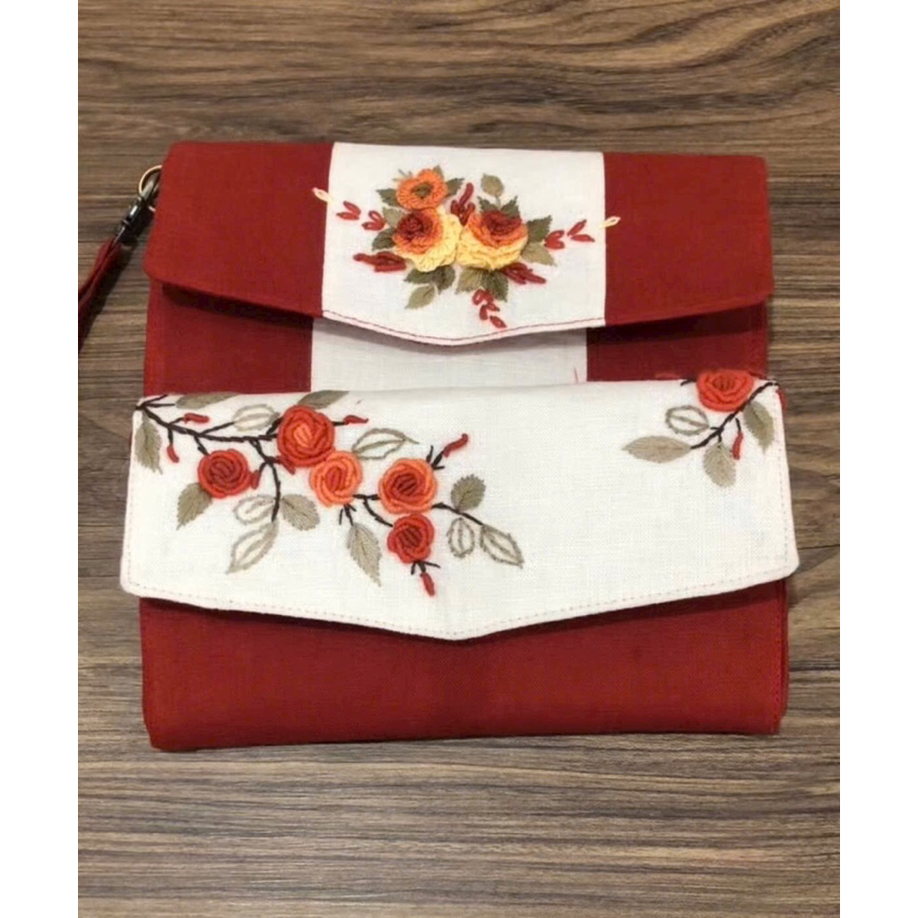 VÍ DÀI NỮ , VÍ CẦM TAY, VÍ VẢI LINEN HANDMADE THÊU TAY