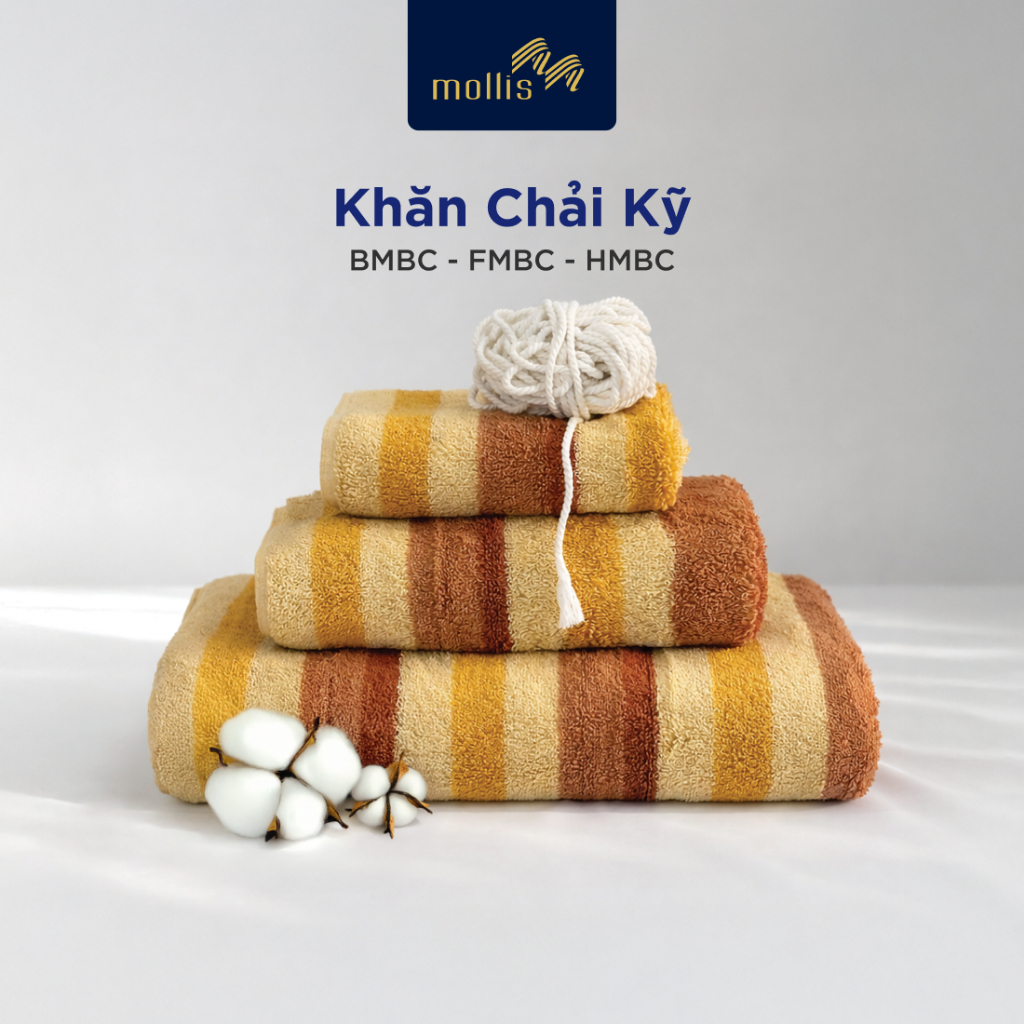 Khăn tắm, khăn gội/mặt, khăn tay Mollis cao cấp MBC Cotton USA Chải Kỹ siêu thấm hút, mềm mại, thấm 