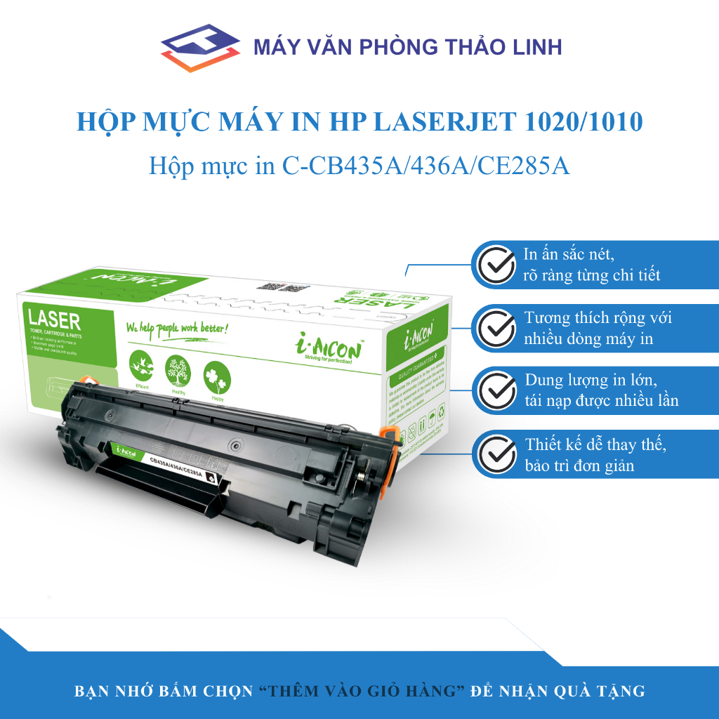 Hộp Mực Máy In Canon 6030/6030B/6030w HP LaserJet 1020 1010 iAicon Fullbox CB435A CB436A CE285A In Đ