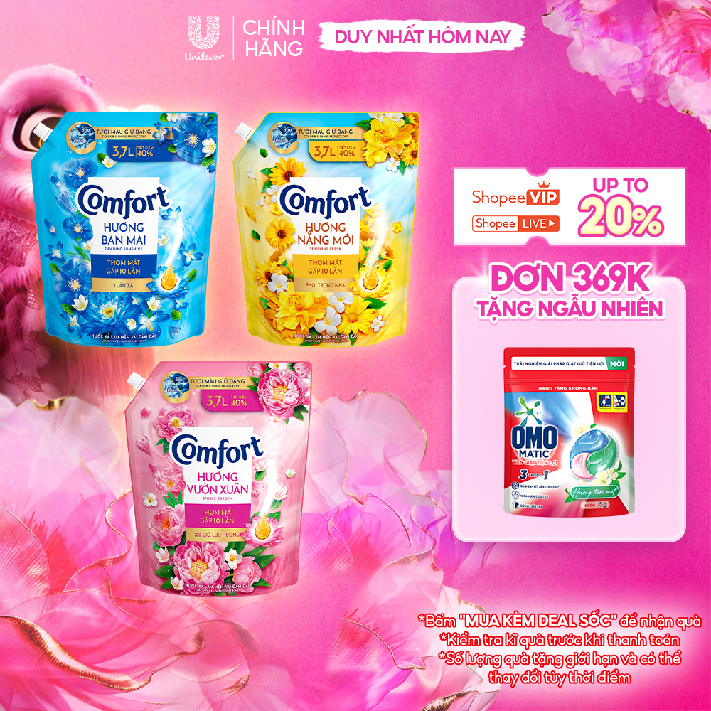 Nước Xả Làm Mềm Vải Comfort Đậm Đặc Một Lần Xả Thơm Mát Suốt Ngày Dài túi 3.7L