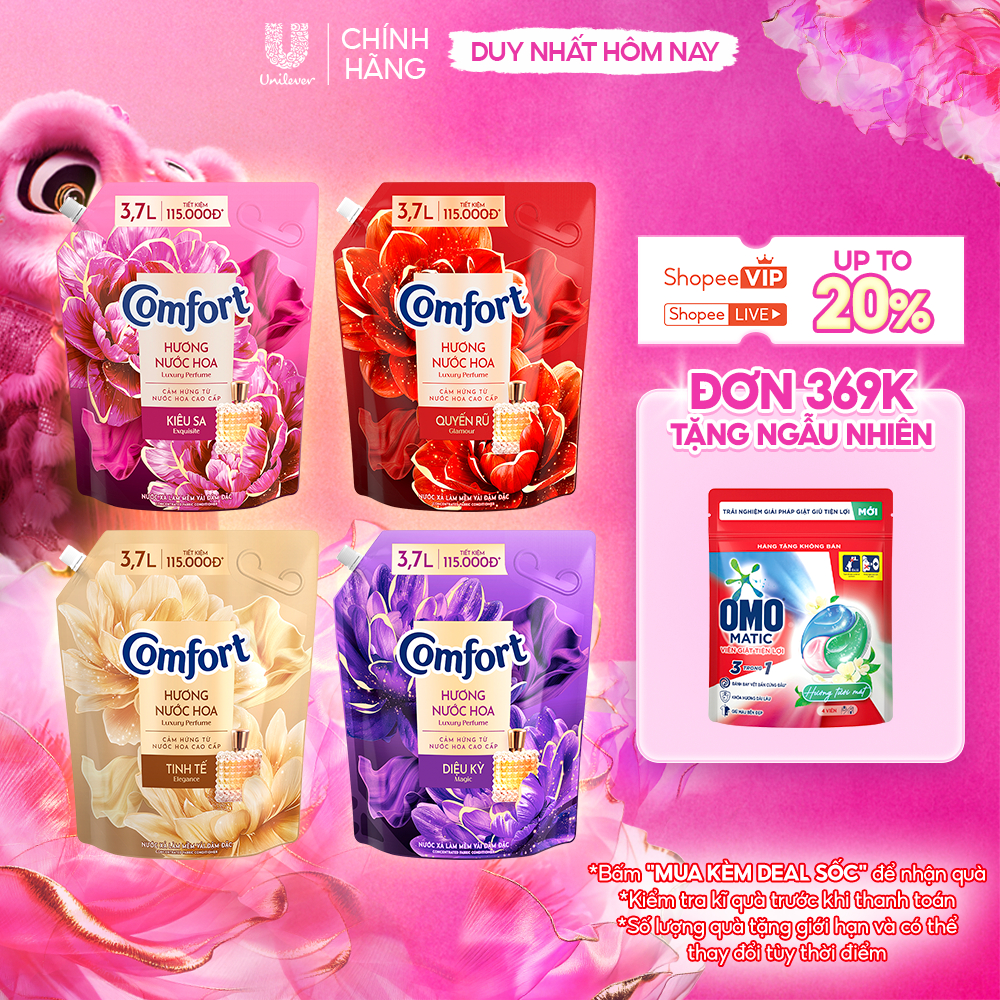 Nước Xả Vải Comfort Hương Nước Hoa 100 Giờ Lưu Hương túi 3.7L