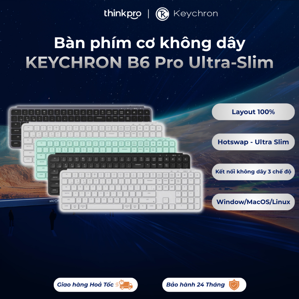 Bàn phím không dây KEYCHRON B6 Pro Ultra-Slim 2.4hz kết nối Window/MacOS/Linux 8H sử dụng văn phòng 