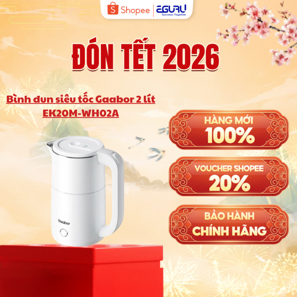 Bình Đun Siêu Tốc Gaabor EK20M-WH02A 2 Lít 1500W Thép không gỉ - Hàng Chính Hãng BH 12 Tháng