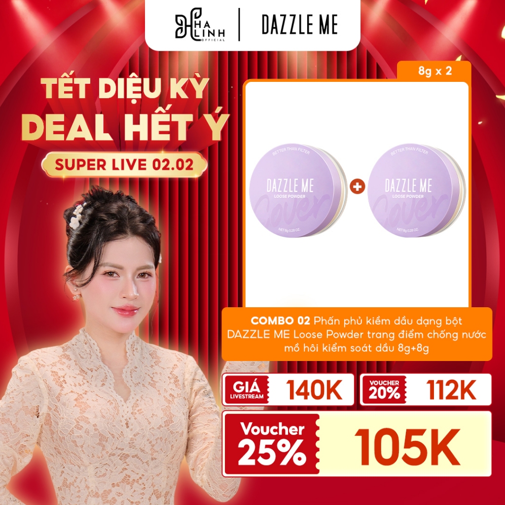 [VHL x DAZZLE ME] COMBO 02 Phấn phủ kiềm dầu dạng bột DAZZLE ME Loose Powder trang điểm chống nước m