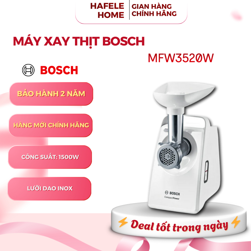 Máy Xay Thịt Bosch MFW3520W – Công Suất 1500W – Dao 2 Mặt Tiện Lợi – Hiệu Suất Cao – EEH