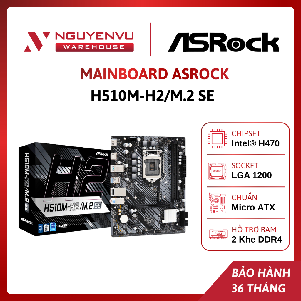 [COMBO] Mainboard Asrock H510M-H2/M.2 SE - Intel® H470, LGA1200, Micro ATX, 2×DDR4 | Hàng Chính Hãng