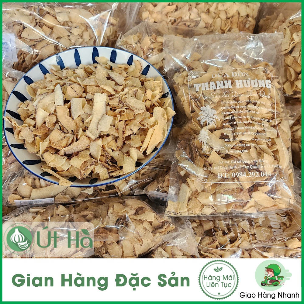 Dừa Sấy Giòn Tam Quan Bình Định Bịch 250Gr - Mứt Dừa Khô Sấy Giòn Ngon Tự Nhiên - Út Hà Đặc Sản