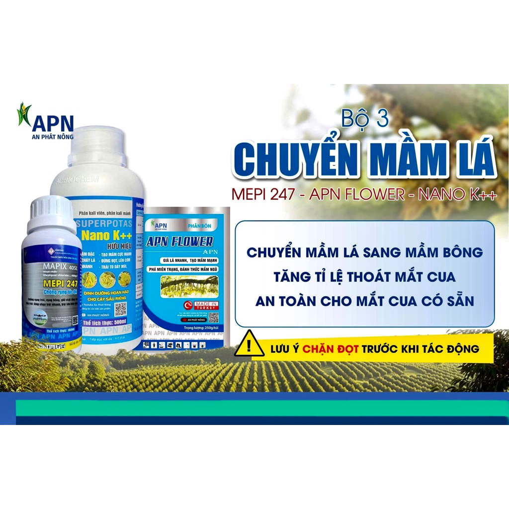 BỌ 3 CHUYÊN MẦM LÁ hiệu MEPI 247 + NANOK+ SR + APN FLOWER cho 200Lít