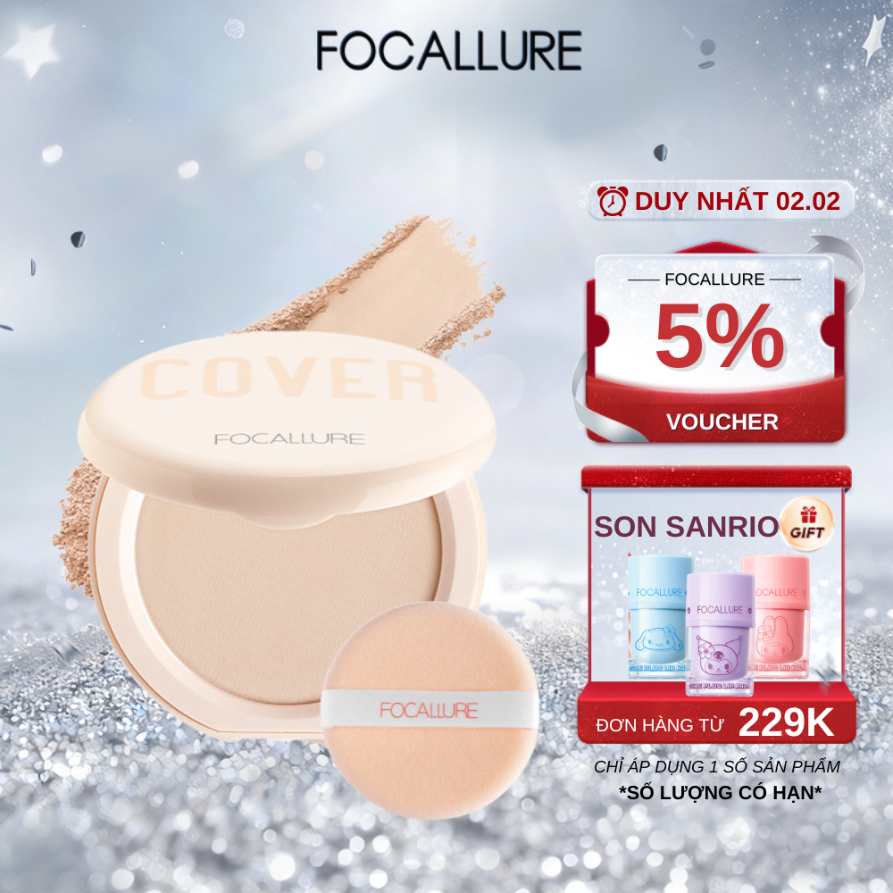 FOCALLURE Phấn phủ lì dạng nén che khuyết điểm hoàn hảo cùng Vitamin C 6.5G