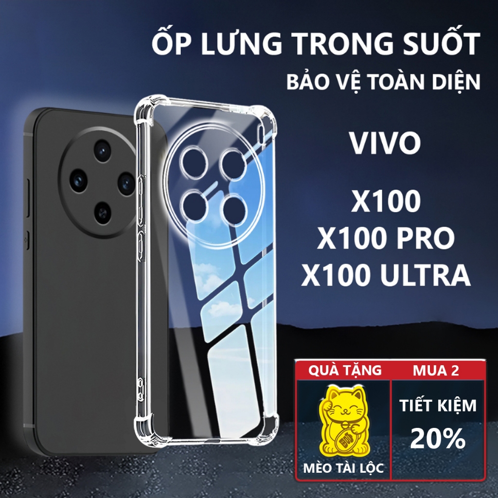 Ốp lưng Vivo X100/ X100 Pro/ X100 Ultra/ X100s chống sốc, trong suốt, silicon, bảo vệ camera-Pancase