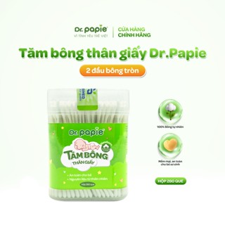 Tăm bông thân giấy Dr.Papie 2 đầu bông 100% cotton mềm mại, an toàn, vệ sinh cho bé sơ sinh hằng ngày (280c/hộp)