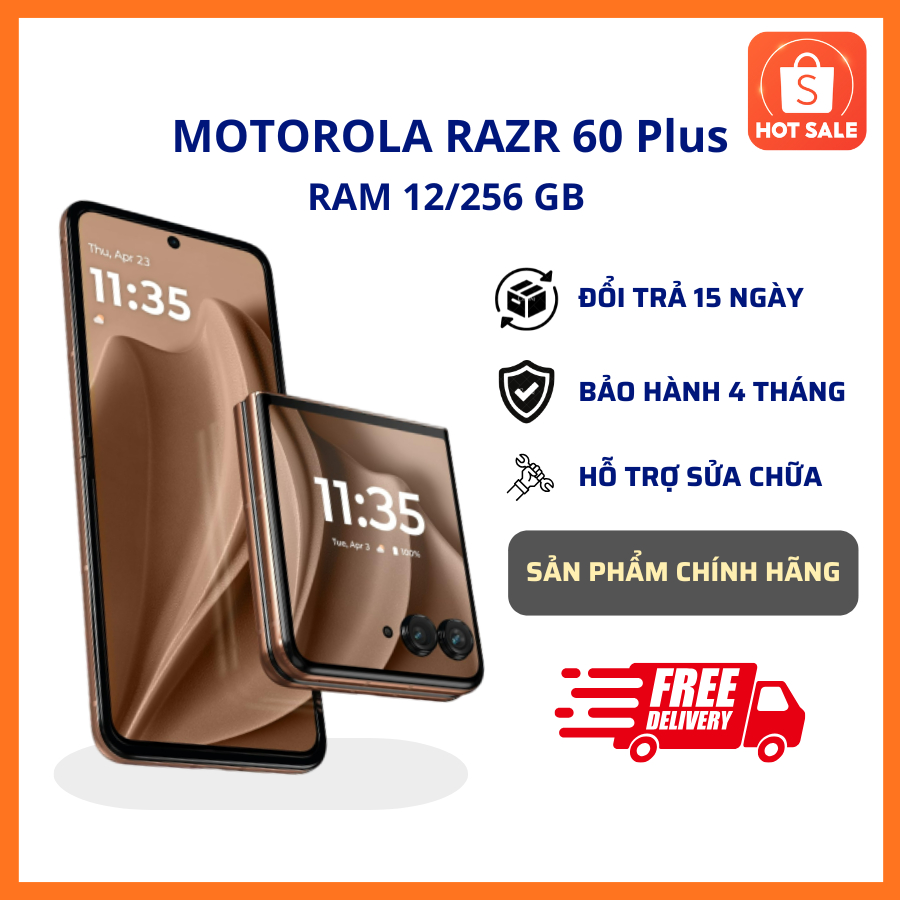 [MỚI] - Điện Thoại Motorola Razr 60 Plus, RAM 12/256 GB, Snapdragon 8s Gen 3 Cực Mạnh Pin 4200