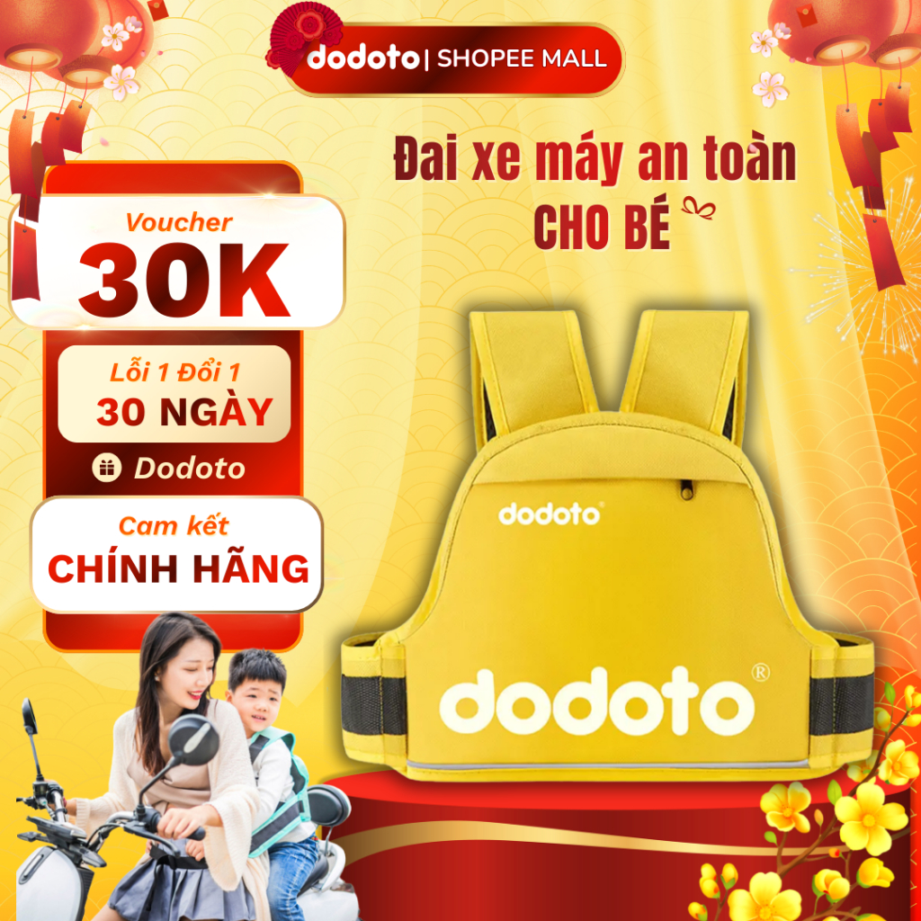 Đai xe máy an toàn cho bé dodoto, địu ngồi xe máy cho bé có phản quang, ngồi trước sau bản nâng cấp 2024
