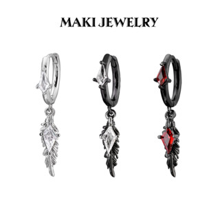 Bông Tai Khoen Tròn Maki Jewelry Đính Đá Hình Thoi Phối Lông Vũ Cá Tính - Phụ Kiện Nam Nữ Streetwear