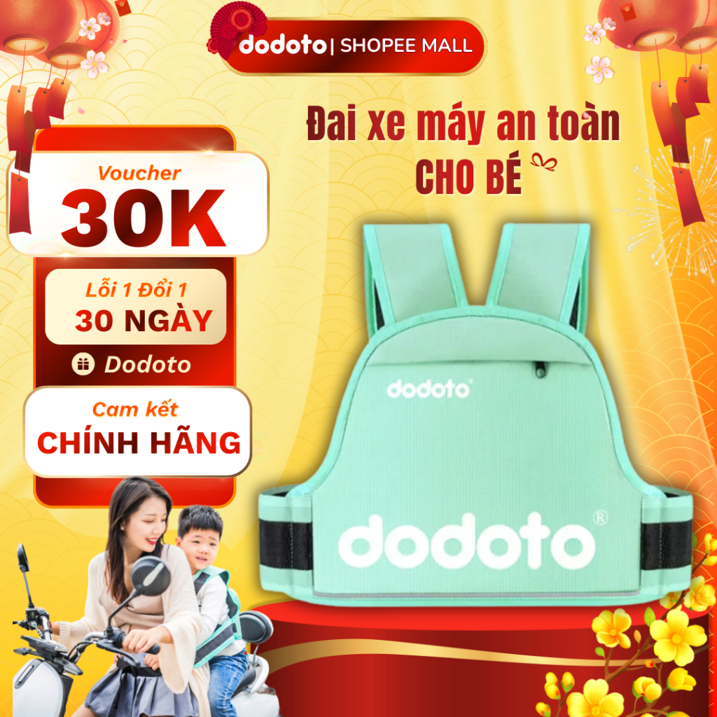Đai xe máy an toàn cho bé dodoto có phản quang, ngồi trước sau, chắc chắn, thoáng khí