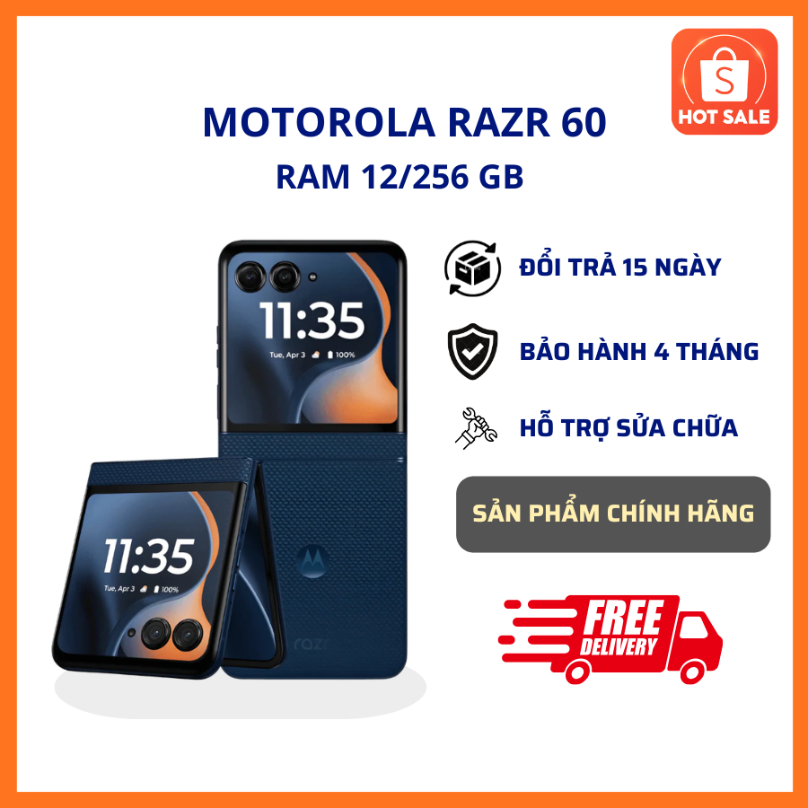 [MỚI] - Điện Thoại Motorola Razr 60 (2025), RAM 12/256 GB, Snapdragon 7s Gen 3 Mượt Mà, Pin 4200