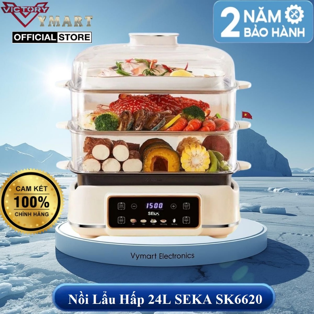 (MODEL NEW) Nồi Lẩu Hấp 4 Tầng 24L SEKA SK6620 - 1500W Đa Năng 4 in 1 Hấp, Lẩu, Khử Trùng Tiệt Trùng