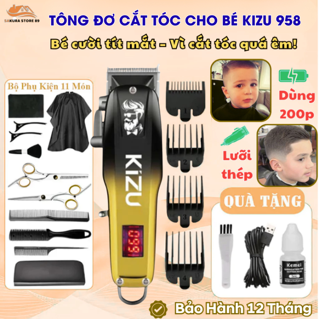 Tông Đơ Cắt Tóc Cho Bé KIZU K958 Không Ồn – An Toàn, Êm Ái, Dễ Sử Dụng Tại Nhà