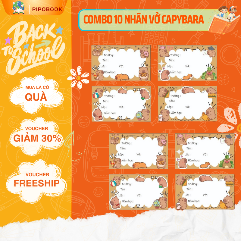 50 Nhãn vở capybara, nhãn dán capybara mẫu mới.