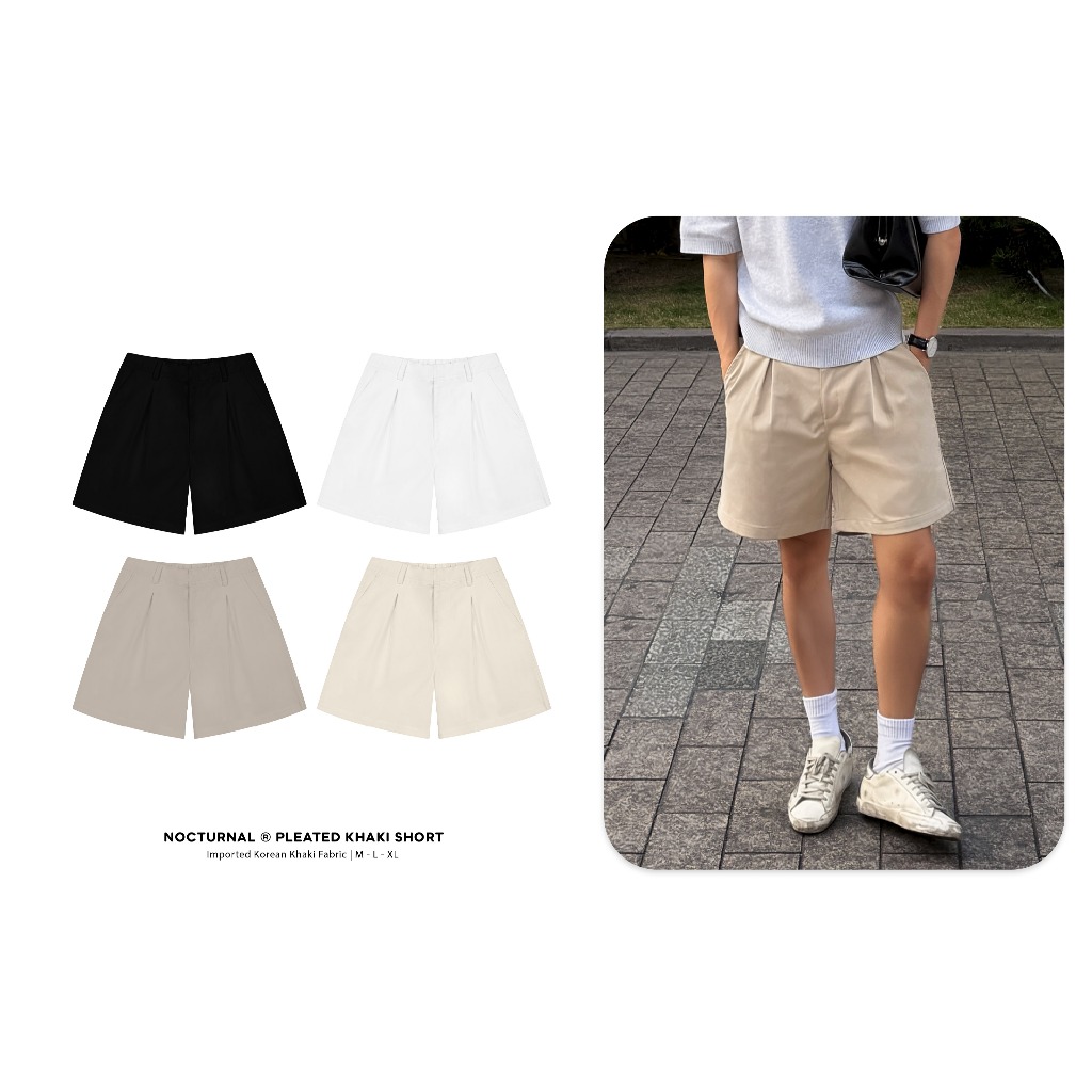 Quần Short Khaki Form Trên Gối NOCTURNAL Pleated Khaki Shorts Nam Nữ Unisex Local Brand | BigBuy360 - bigbuy360.vn