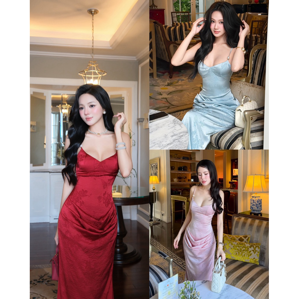 Đầm 2 Dây Gấm Lụa Xếp Nhún Eo Cúp Ngực Tôn Dáng 𝐃𝟐𝐓 𝐒𝐓𝐎𝐑𝐄