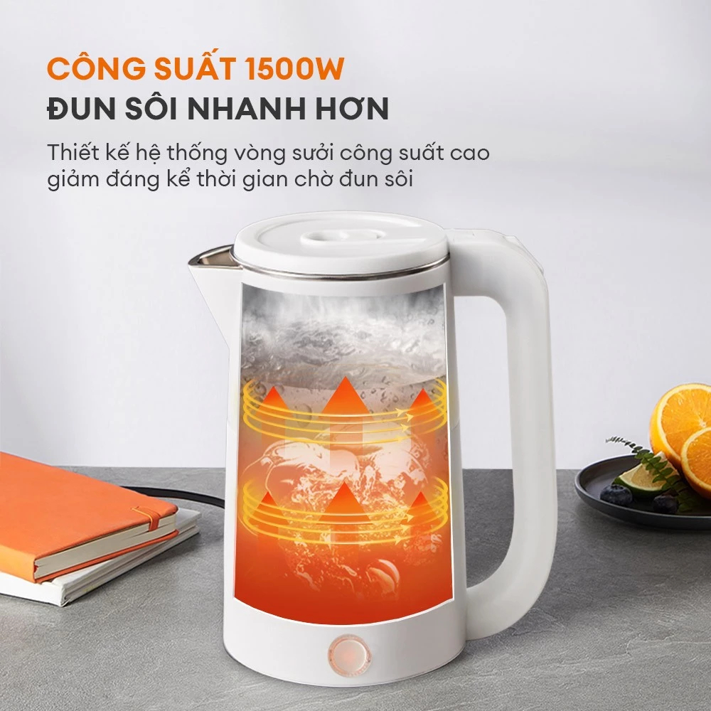 [Top Value] Bình đun siêu tốc Gaabor EK20M-WH02A/WH01A dung tích lớn 2L công suất 1500W lòng ấm thép