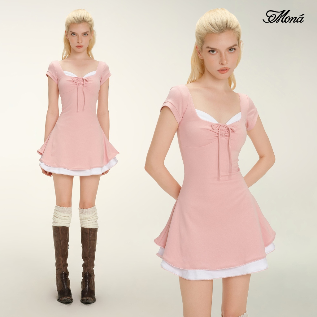 Đầm nữ MONÁ Đầm dáng ngắn form ôm dáng xòe màu hồng pastel - GLADI DRESS