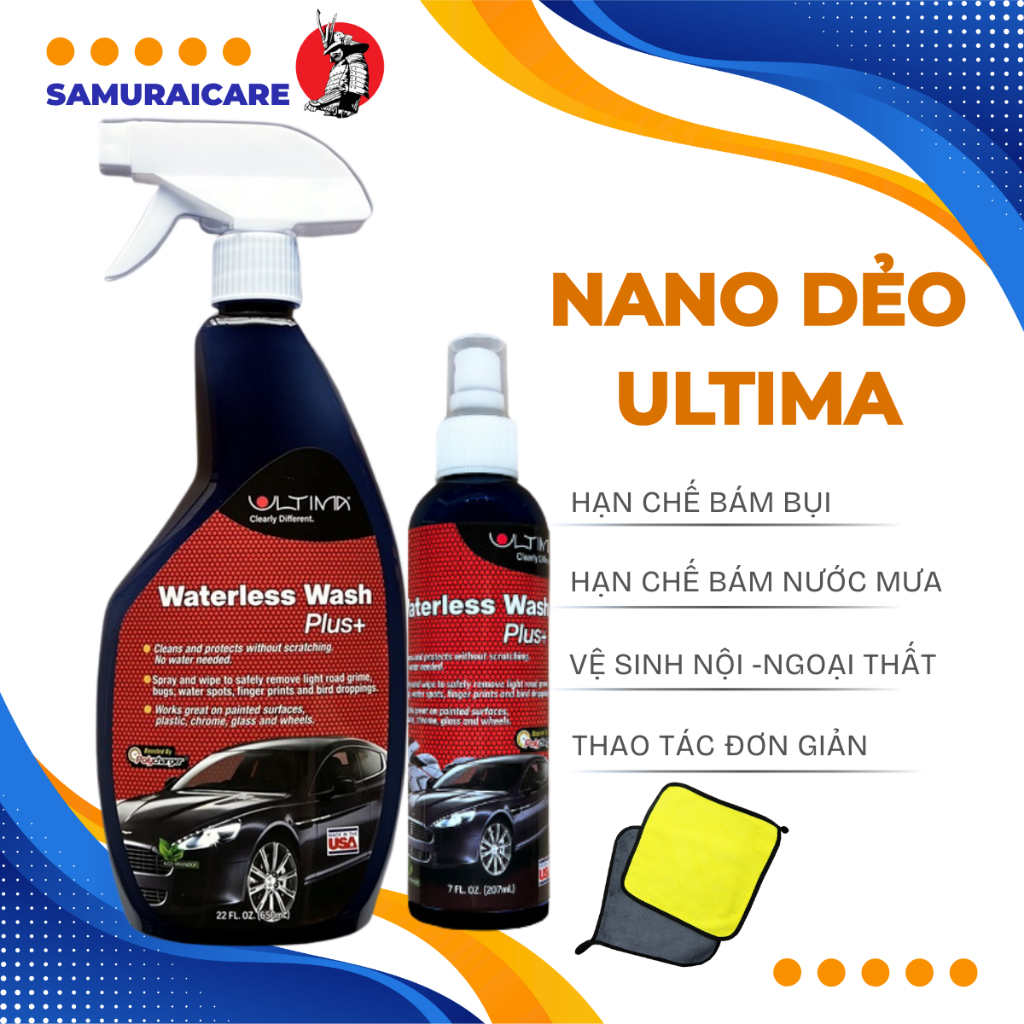 Xịt phủ nano dẻo Ultima vệ sinh phủ bóng kính thân xe, nội thất ô tô hạn chế bám bụị, nước mưa (tặng