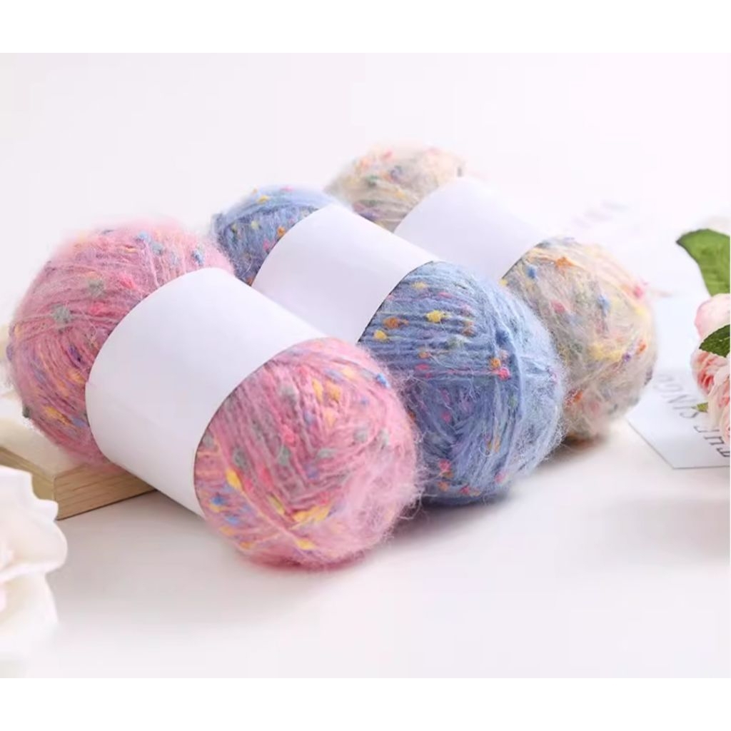 Len Pom Pom Mohair - Len mohair chấm bông tuyết nhiều màu sắc - Cuộn 50gr