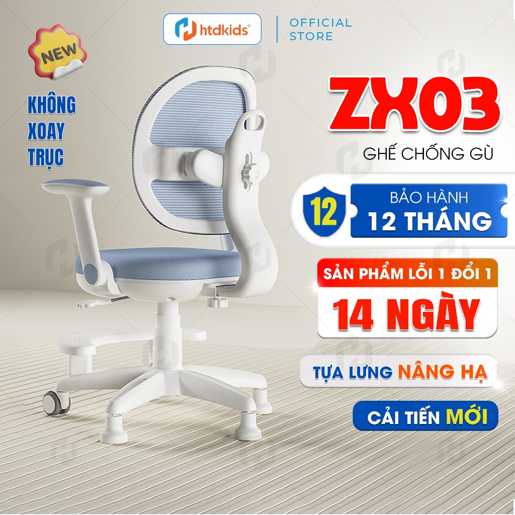 Ghế ngồi học chống gù bảo vệ cột sống thông minh HTDkids ZX03 nâng đỡ đa chiều, gác chân tiện lợi, đ