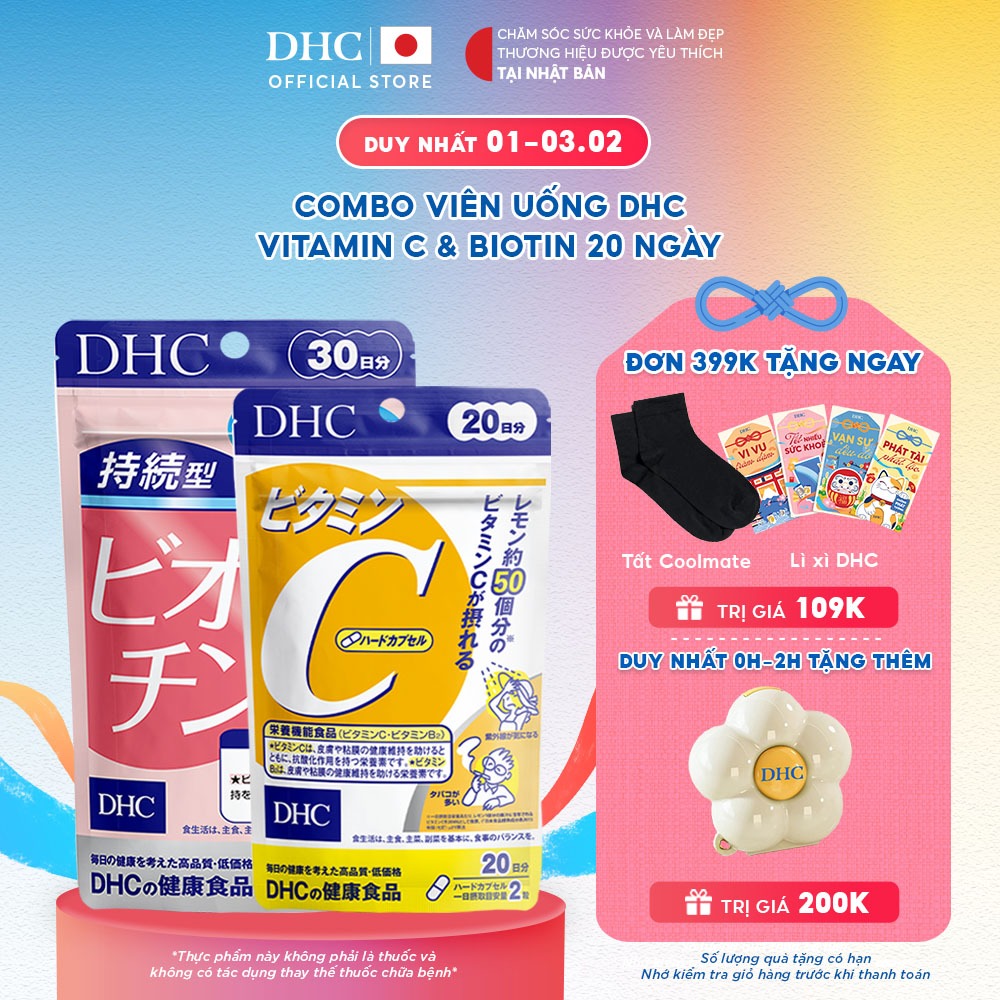 Combo Viên uống DHC Biotin (30 Ngày) & Vitamin C (20 Ngày) hỗ trợ sáng da và tốt cho tóc - TPBVSK Bi