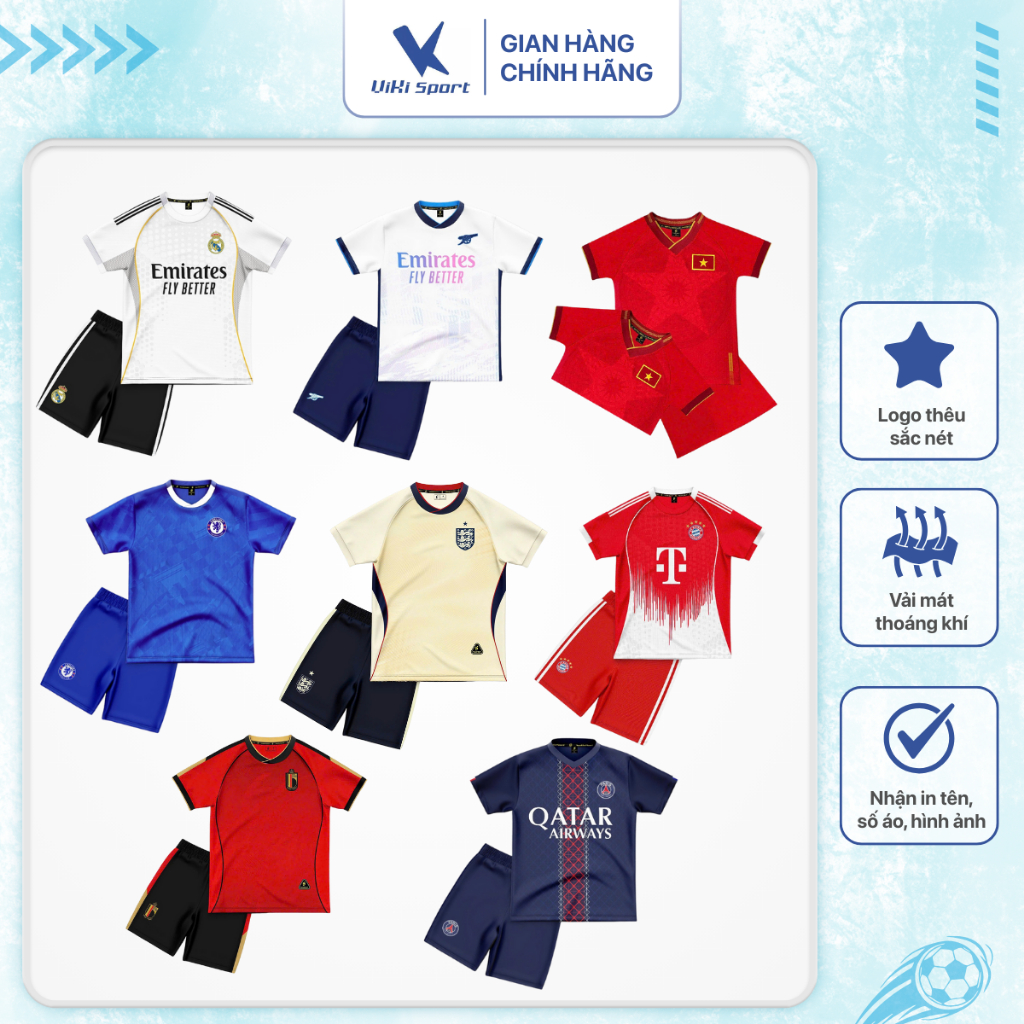 Set đồ thể thao trẻ em thun lạnh cao cấp, mặc hè mát mẻ, thấm hút mồ hôi, co giãn tốt, dễ vận động SV10 | ViKi Sport