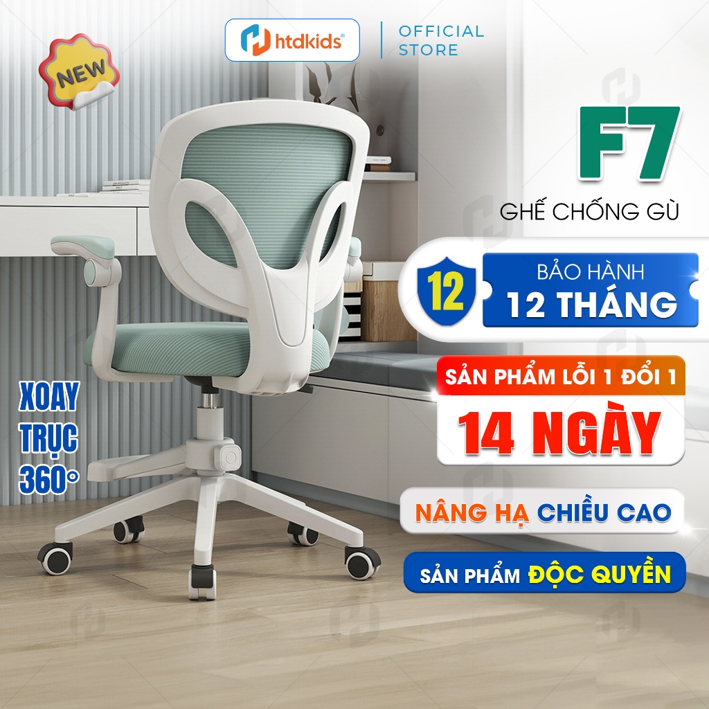 Ghế học sinh chống gù HTDkids F6+F7 cho các bé từ tiểu học đến phổ thông, tăng giảm chiều cao theo đ